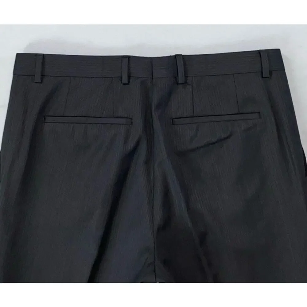 Hugo Boss Aeron/Hamen1 Flat Front Wool Dress Pants. Striped Sharkskin, 33X29.